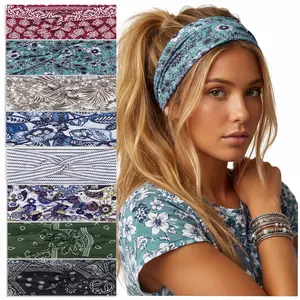 Needbrock 8Pcs Boho Headbands for Women, Non Slip Knotted Hair Bands Fashion Accessories Head Wraps - Soft Wide Stretchy Cloth Headbands for Daily Wear Yoga Workout Running