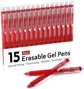 Erasable Gel Pens, 15 Pack Red Retractable Erasable Pens Clicker, Fine Point, Make Mistakes Disappear, Red Ink for Writing Planner and Crossword Puzzles
