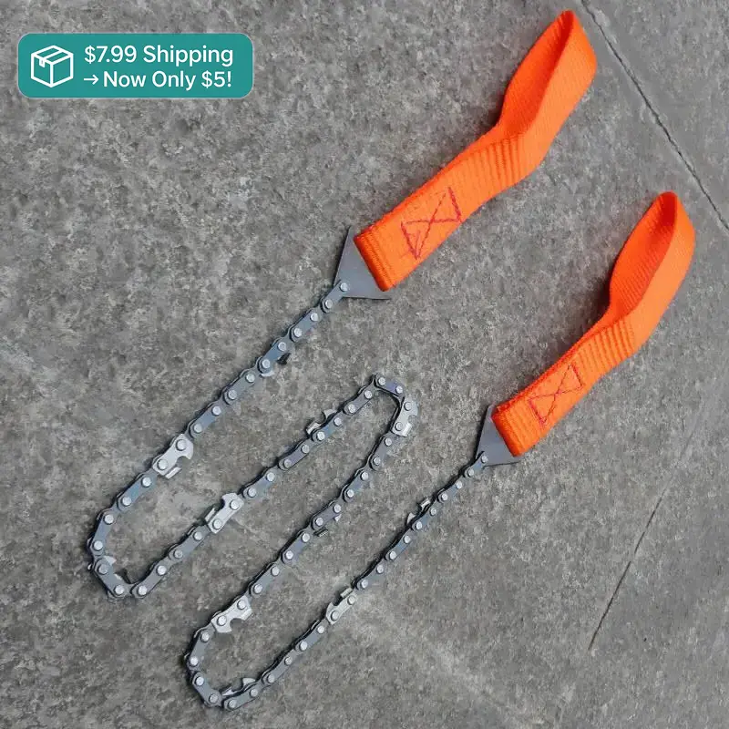 Pocket Chain Saw with Chain + Handle, 24 in 11-Teeth Bi-Directional Cut Survival Wire Saw, Lightweight Outdoor Gadgets for Camping Backpacking, Tree Cutting Hand Tool