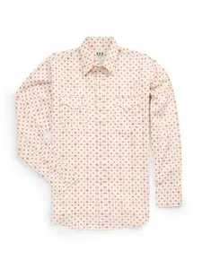 Men's Ely Cattleman Long Sleeve Retro Star Print Western Snap Shirt - Ecru Casual Printed Menswear