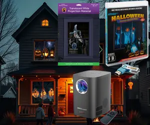 Halloween Vol 1 Digital Decoration Kit Includes 8 AtmosFX Video Effects for Halloween on USB + HD Projector + 48” x 72” Holographic Projection Screen
