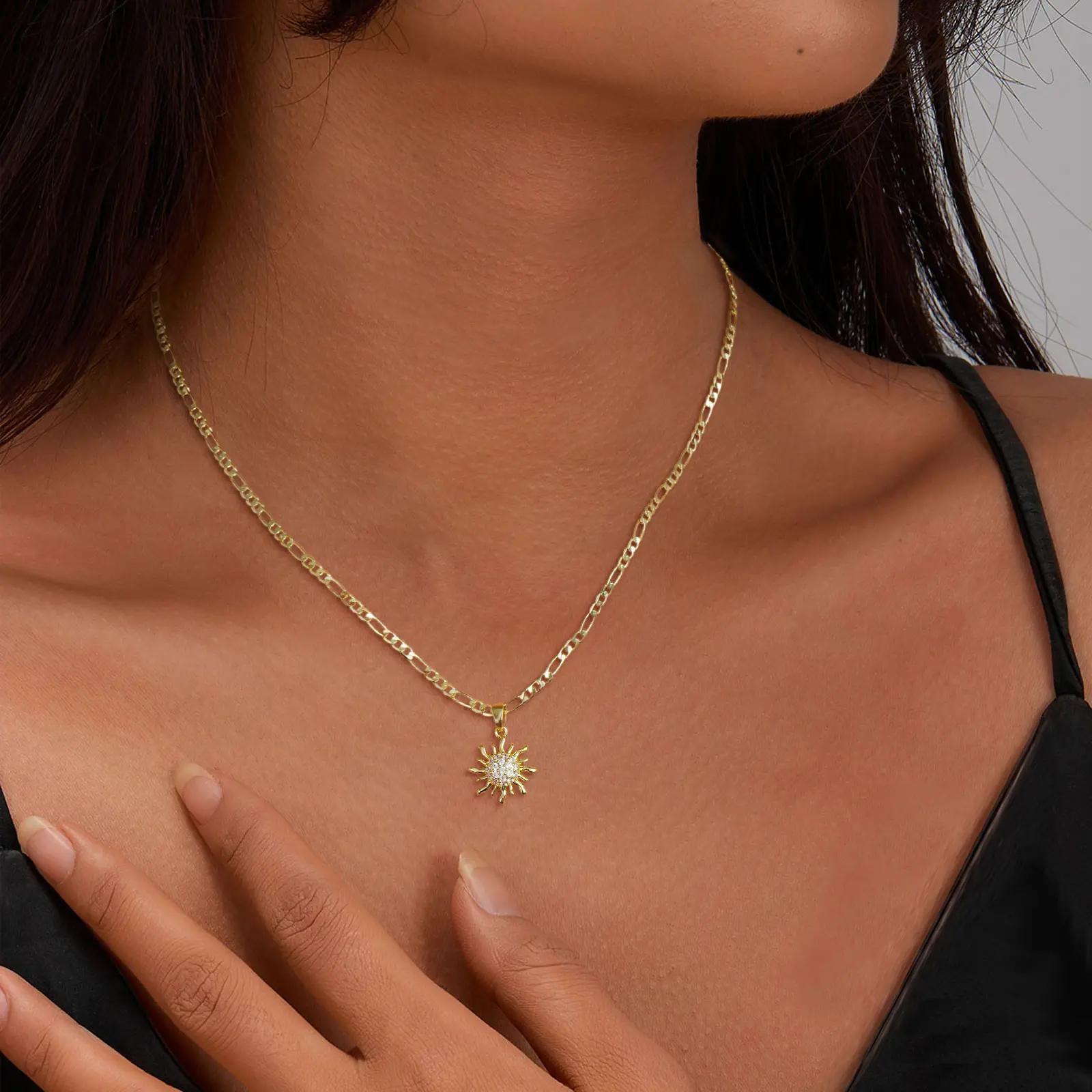 Gold Necklaces for Women Dainty 14K Gold Plated Circle Sun Chunty Necklace Simple Choker Long Necklaces Jewelry Gift Trendy for Women