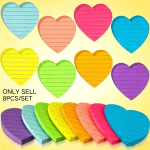8 Books/Pack 8-Color Fluorescent Sticky Notes, Adhesive Stickers, Heart & Star Shaped Pull-Out Memo Pads, 30 Sheets/Book