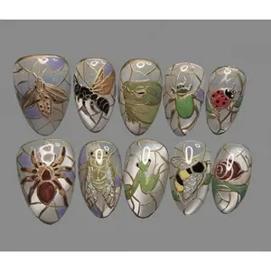 Stained Glass Zoo 3D Press-On Nails | Luxury Insect & Amphibian Art Set | Custom Handcrafted Vintage Collection