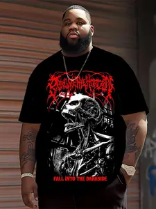 Men's Plus Size Skull Skeleton Print Short Sleeve Casual Running Basketball Football T-Shirt, Fitted Sporty Daily Wear