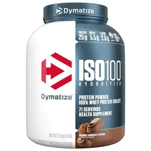 Dymatize ISO100 Whey Protein Isolate Powder - Gourmet Chocolate, 5 lb Dietary Fitness Supplement, 25g Protein, 5.5g BCAAs, Low Calorie, Gluten Free, Supports Metabolism