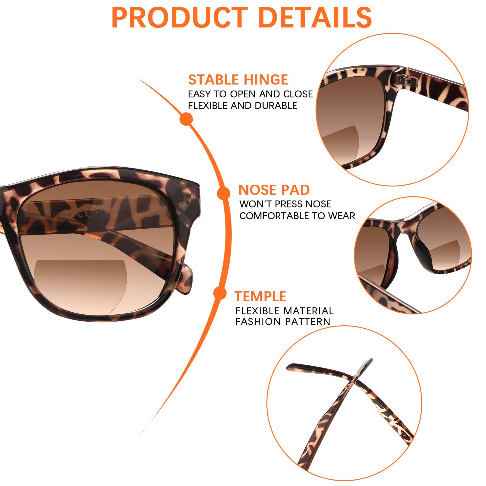 4-Piece Set Of Bifocal Anti-Blue Light Reading Sunglasses, Suitable For Both Men And Women. A Stylish Accessory Featuring Light-Blocking, Durable Lenses, Suitable For Summer, Outdoor Activities, Vacations, Fishing, And More.