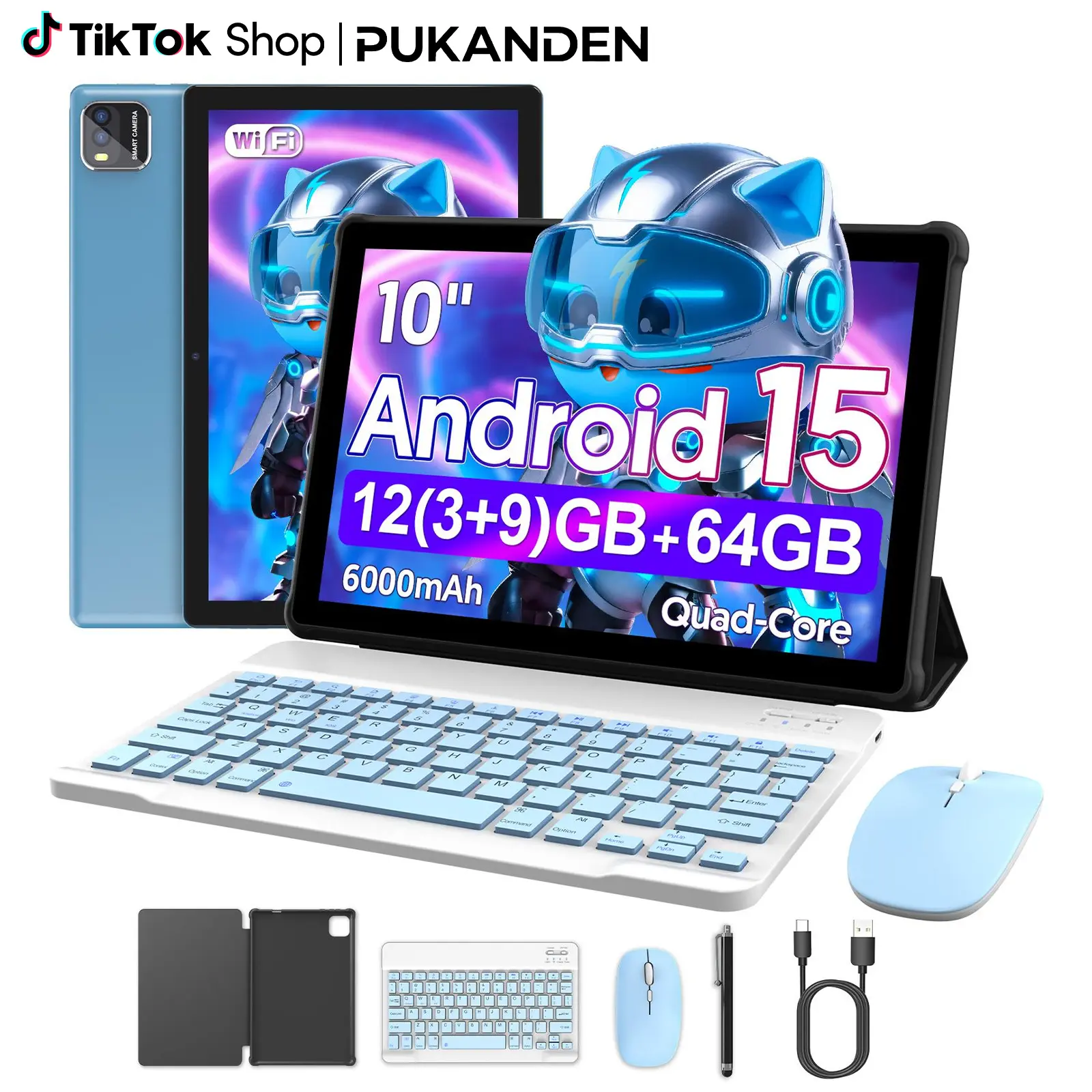 2026 10.1-in Android 16 2-in-1 Tablet, 32GB ROM + Expandable Storage, 5G WiFi, Portable Device with Keyboard, Mouse, Case, Stylus, Dual Camera, Ideal for School, Work, Valentine’s Day Gift