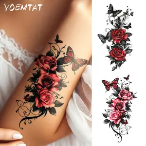 Waterproof Temporary Tattoo Stickers Set, Butterfly Rose Lily Peony Design, Ideal Gift for Women & Men, Body Art Arm Fake Tattoos