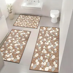 Stone Pattern Bathroom Mat Set, 3 Counts/set Non-slip Soft Shower Mat, Stain Resistant Bathroom Carpet Suitable for Bathroom, Kitchen, Living Room