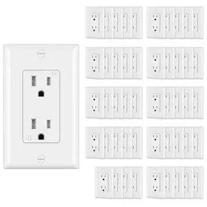 Decorator Wall Recetpacle Outlet, 50 Pack Tamper Resistant 15 Amp Standard Electrical Outlets, 15A/125V, 2 Pole 3 Wire, Wallplate Included, UL Listed, White