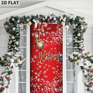 1 COUNT 2D FLAT Festive Backdrops & Banners, Nightmare Before Christmas Outdoor Decorations Flag Props Christmas Elves Door Cover Santa Xmas Backdrop Banner for Party House Door, Winter Party Accessory Outdoor Christmas Decorations