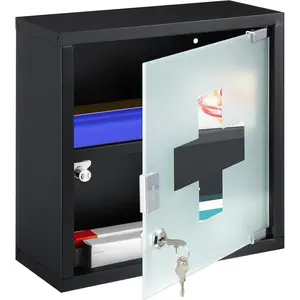 Wall Cabinet with Lock  Wall Mounted Bathroom Storage Hanging  Cabinet with Safety Glass Door for Bathroom(2 Shelves,Black)