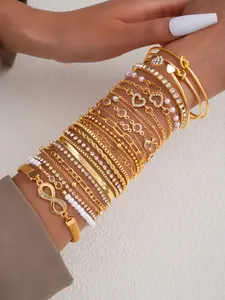 Elegant Simulated Pearl Zircon Bracelet Set, Snake Bone Box Chain Twisted Design, Casual Jewelry for All Seasons, Perfect Gift for Women, Fashion Bracelets, Exquisite Trendy Bracelet