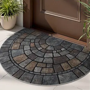 1pc Half-Circle Door Mat - Semi-Round Non-Slip Entry Mat, Durable Polyester Floor Mat for Indoor/Outdoor Use - Front Door, Patio, Home Decor - Easy to Clean Non-Slip Doormat, Mosaic Pattern, Machine Made, Housewarming Gift