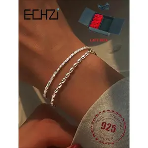 S925 Sterling Silver Beads Decor Layered Bracelet, Double Layer Link Bracelet, Bracelet Jewelry, Elegant Accessory for Any Occasion, Valentine's Day, Gift