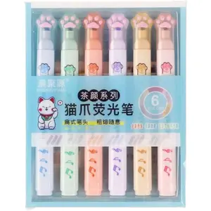 6 count Set Colour mixture Double  Highlighters,  Fluorescent Pen,  Highlighter, Candy Color Graffiti Pen,  Paw Shape Points Marker Liquid Highlighters