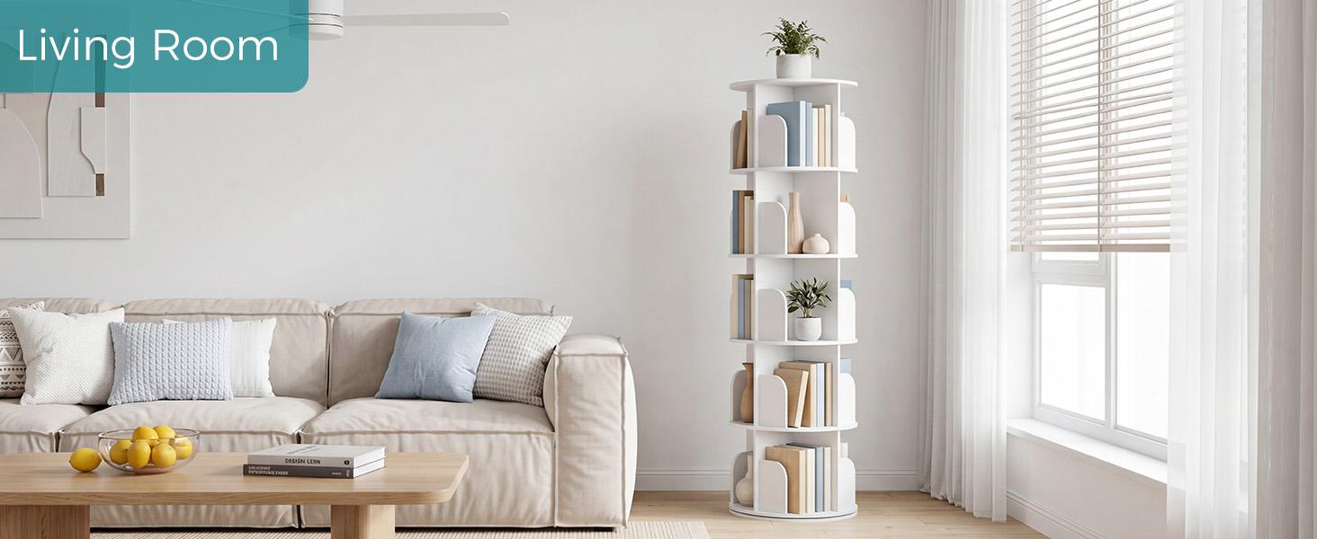 3-5 Tier Rotating Bookshelf Tower, Small Spinning Bookcase Lazy Susan | Freestanding 360° Display Revolving Book Shelf Storage Rack, Vertical Corner Organizer for Bedroom, Living Room, Modern White 3-5 Tier Rotating Bookshelf Tower, Small Spinning Bookcase Lazy Susan | Freestanding 360° Display Revolving Book Shelf Storage Rack, Vertical Corner Organizer for Bedroom, Living Room, Modern White