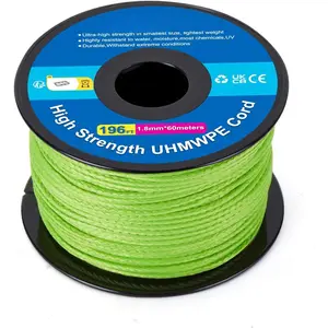 Kevlar Cord196ft UHMWPE Braided Throw Line Nylon Cord 1.8mm, 660LB High Strength, Low Stretch, Spliceable Arborist Rope for Tree Work, Hammock, Tarp, Tent, Camping (Green, 196ft)