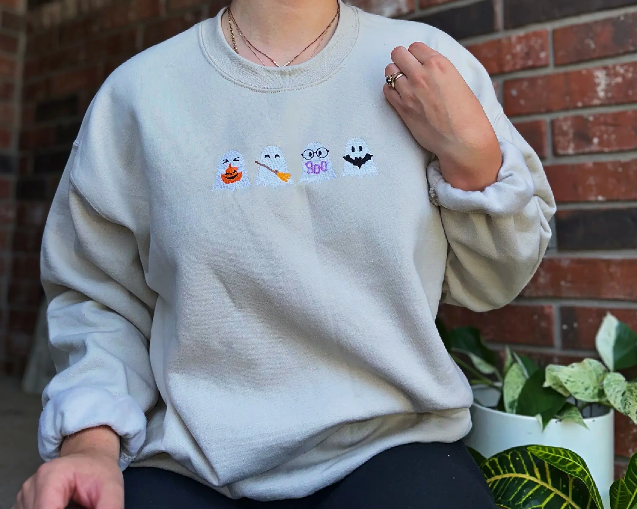 Fall embroidered cute ghosts crewneck sweater - Mama and mini matching sweaters - Mama and Me - Fall and Halloween inspired