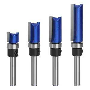 4PCS Pattern Template Router Bit Set 1/4 Inch Shank, 1/2", 3/4", 1", 1-1/2" Cutting Depth, 1/2" Dia, Tungsten Carbide Tip Top Bearing Flush Trim Router Bits for Woodworking Straight Trimming