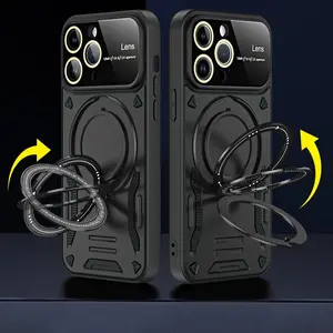 Magnetic Phone Case with Rotatable Ring (1 Count), Full Body Shockproof Phone Protective Cover, Phone Accessories Compatible with iPhone 16 15 14 13 12 11 Pro/Pro Max