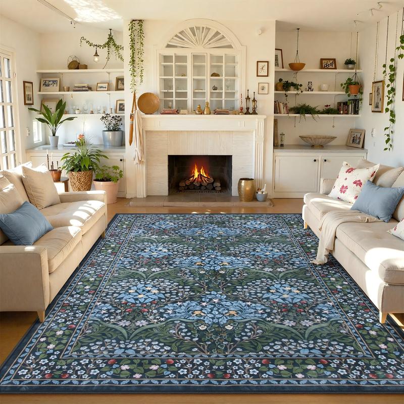 Pink/SylvieLahome Floral Boho Soft Ultra-Thin Non-Slip Stain Resistant Washable Area Rug for Living Room, Bedroom, Nursery, Playroom and Classroom