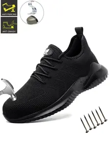 Steel Toe Shoes for Men Work Sneakers Indestructible Comfortable Fashion Puncture Proof Anti-smash Safety Lightweight Breathable Construction Sneakers  for Warehouse Industry Steel Toe Footwear Steel Toe Trainers
