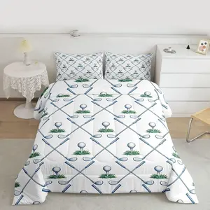Feelyou Bed Comforter Set - Breathable Fabric Bedroom Bedding with Athlete Print, Golf Club & Grass Leaf Branches Design, Queen Size Decorative Duvet for Men