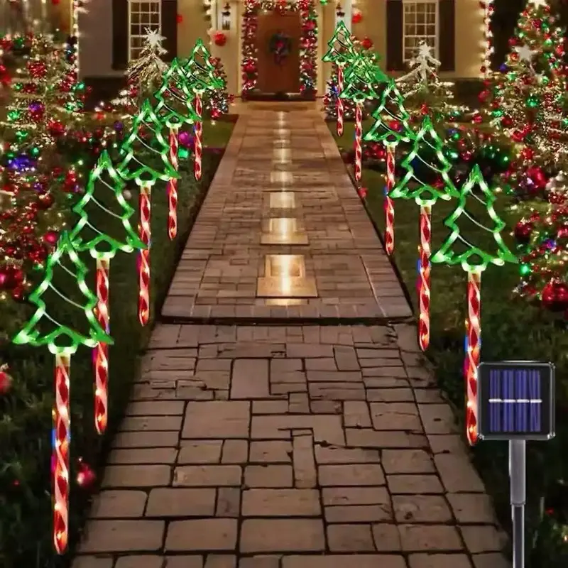 Solar-Powered Green LED Christmas Lights Outdoor, 1 Pack (8/12 Plastic Lights), Waterproof Auto On-Off Outdoor Christmas Decor, for Garden Path, Lawn Holiday Landscape Lighting