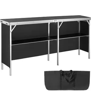 VEVOR Extra Long Folding Portable Bar Table - Tradeshow Podium Table for Indoor, TikTokShopBlackFriday, Outdoor, Party, Picnic, Exhibition, Includes Carrying Case, Storage Shelf and  Black Skirt, 77.95" x 15.16" x 34.65"
