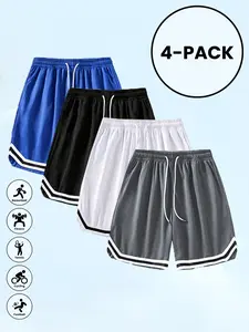 Men's Summer Sports Basketball Shorts Set, Drawstring Elastic Mesh Quick-Dry Half-Length Pants, Casual Fitted Plain Design, Lightweight Workout Shorts, All Seasons