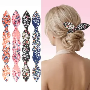 4Pcs Deft Bun Maker French Twist Rabbit Ear Bun Twister Flower Flexible Quick Hair Styling Accessories for Women Girls