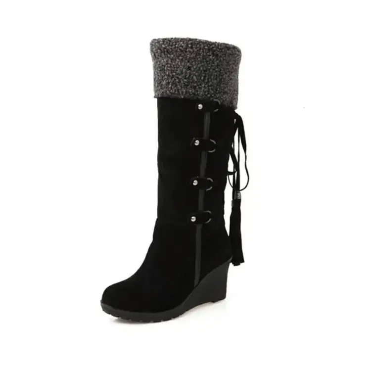 Plus Size Suede High-Top Boots with Fringe 40-43