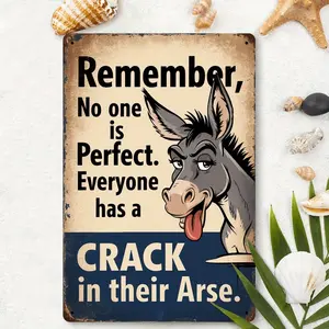 [2D Flat] Vintage Donkey Metal Wall Sign - 8x12 Inch, Humorous 'No One is Perfect' Quote, Ideal for Home, Cafe, Garage, or Party Decor, Iron Material, Retro Wall Art, Perfect for Room Decor