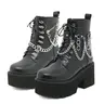 AOSPHIRAYLIAN Women's Black PU Leather Chunky Heel Platform Combat Ankle Boots - Lace-Up, Studded, Round Toe, Zipper, Gothic Avant Garde Footwear, Boot Heels, All Seasons Casual Women's Shoes