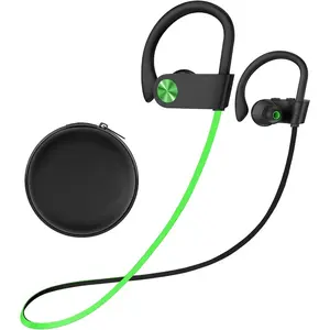 F-HPS39  Bluetooth Headphones, 5.3 Wireless Sports Earbuds IPX7 Waterproof with Mic, Stereo Sweatproof in-Ear Earphones, Noise Cancelling Headsets for Gym Running Workout, 16 Hours Playtime - GreenBlack