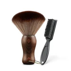 Barber Neck Duster Brush Wood Handle with Hook for Hair Cutting… (Neck brush+Black brush)For All Hair Type