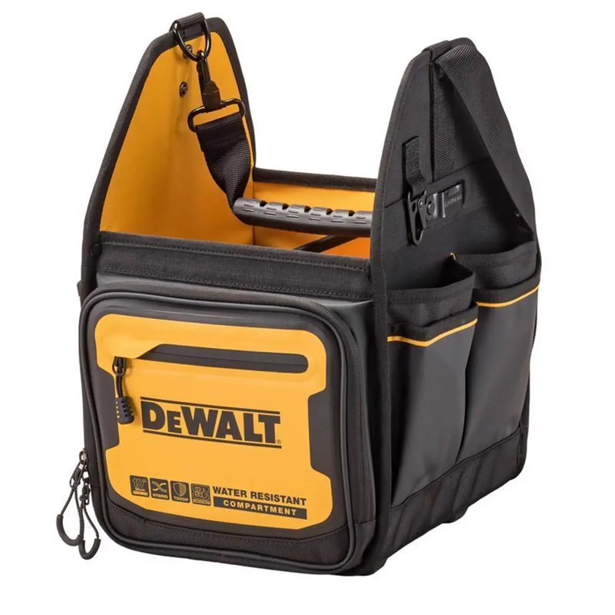 212 MAIN Black & Yellow Ballistic Nylon Electrician Tool Tote - 34-Pocket, Water-Resistant, IP54-Rated Tool Organizer Case with Shoulder Straps