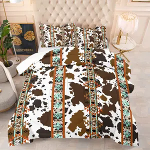 2pcs/3pcs Camouflage Series Decorative Bedding Set, Milk cow markings Pattern Comforter Set, Suitable for Western Countryside Style People Bedroom Bed Decoration Soft and Comfortable, Includes 1 Quilt and 1 or 2 Pillowcases