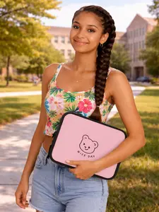 Cute Smiling Bear Laptop Sleeve 7-10-13-15 Inch – “Nice Day” Kawaii Minimalist Bear Case, Shockproof MacBook, iPad & Tablet Cover