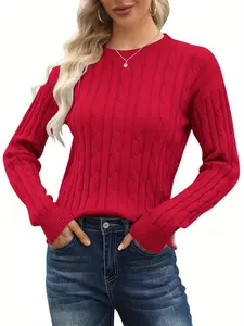 Women's Classic-Fit Cable Sweater - Elegant Mockneck Long Sleeve Solid Color Sweaters, Loose Casual Winter Jumpers with Medium-Stretch Cable for Fall/Winter, Machine Washable Cozy Sweater for & Semi-Formal Wear (Stock