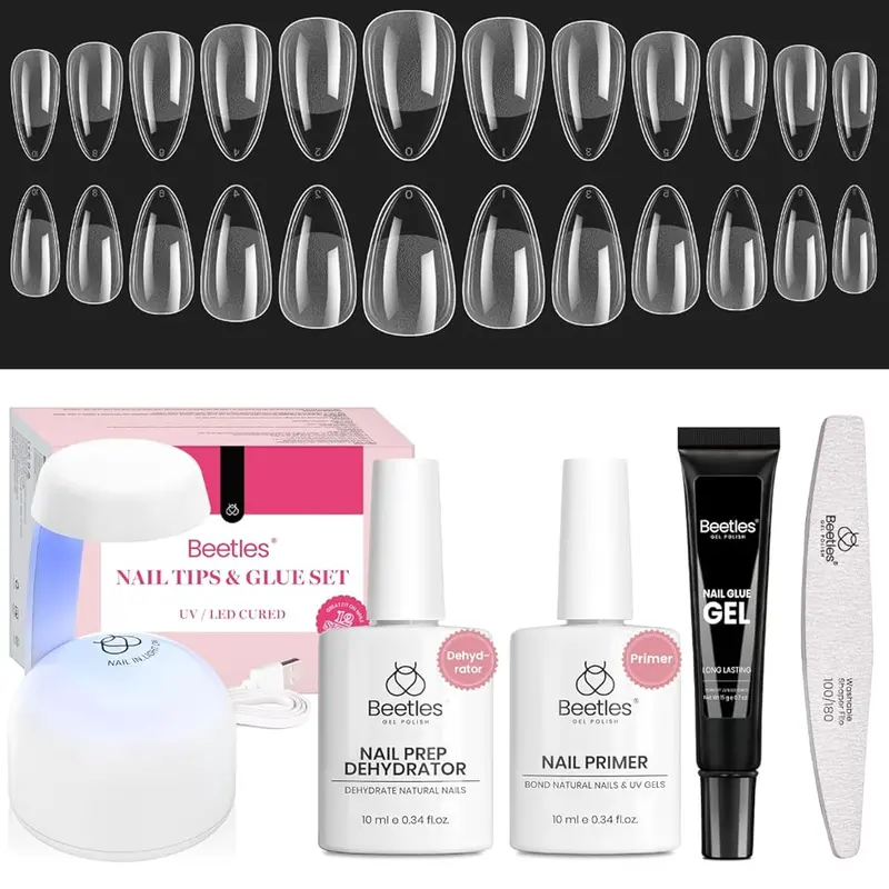Beetle Thin Extension Nail Tips Kit with Nail Prep Dehydrator and Primer Almond/Coffin/Square Half Matte Acrylic Nail False Nail press ons Nail DIY Nails Art Gift for woman gel x nails salon nails at home Mother's Day gift Spring Nail Taste of Spring