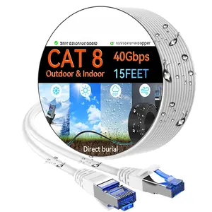 8 Ethernet  Slim 15ft Outdoor&Indoor, Pure Copper Cat8 Internet  for  & Direct Burial, Flexible Cat8 Ethernet  40G 2000MHZ,  8 Network  for Indoor White