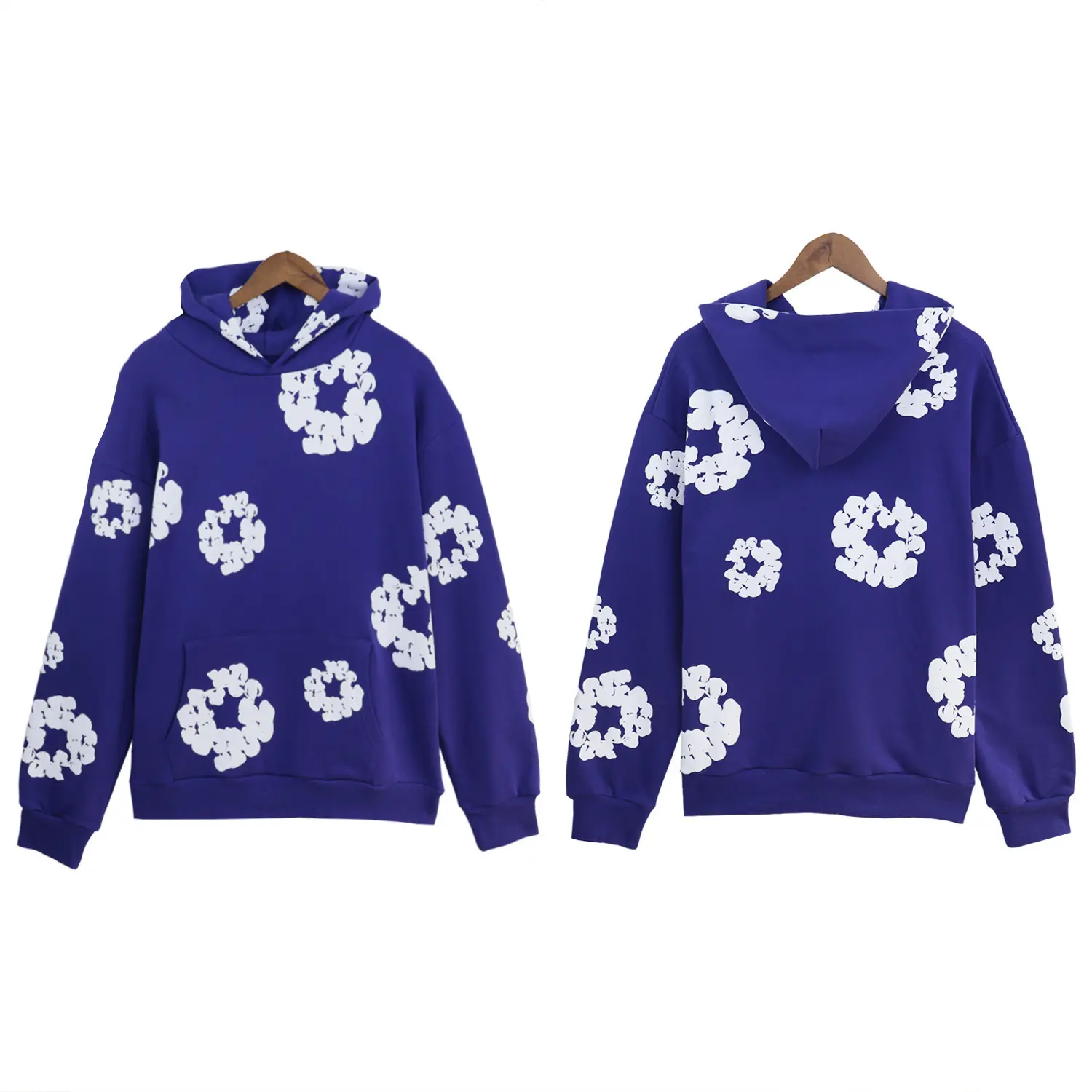 Deep blue hoodie (white floral wreath)