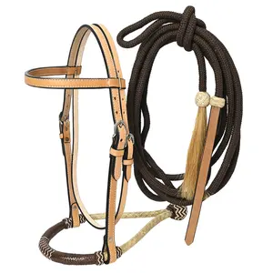 HILASON Western Horse Beautiful Noseband Tack Genuine Leather Reins with Bosal Set | Reins