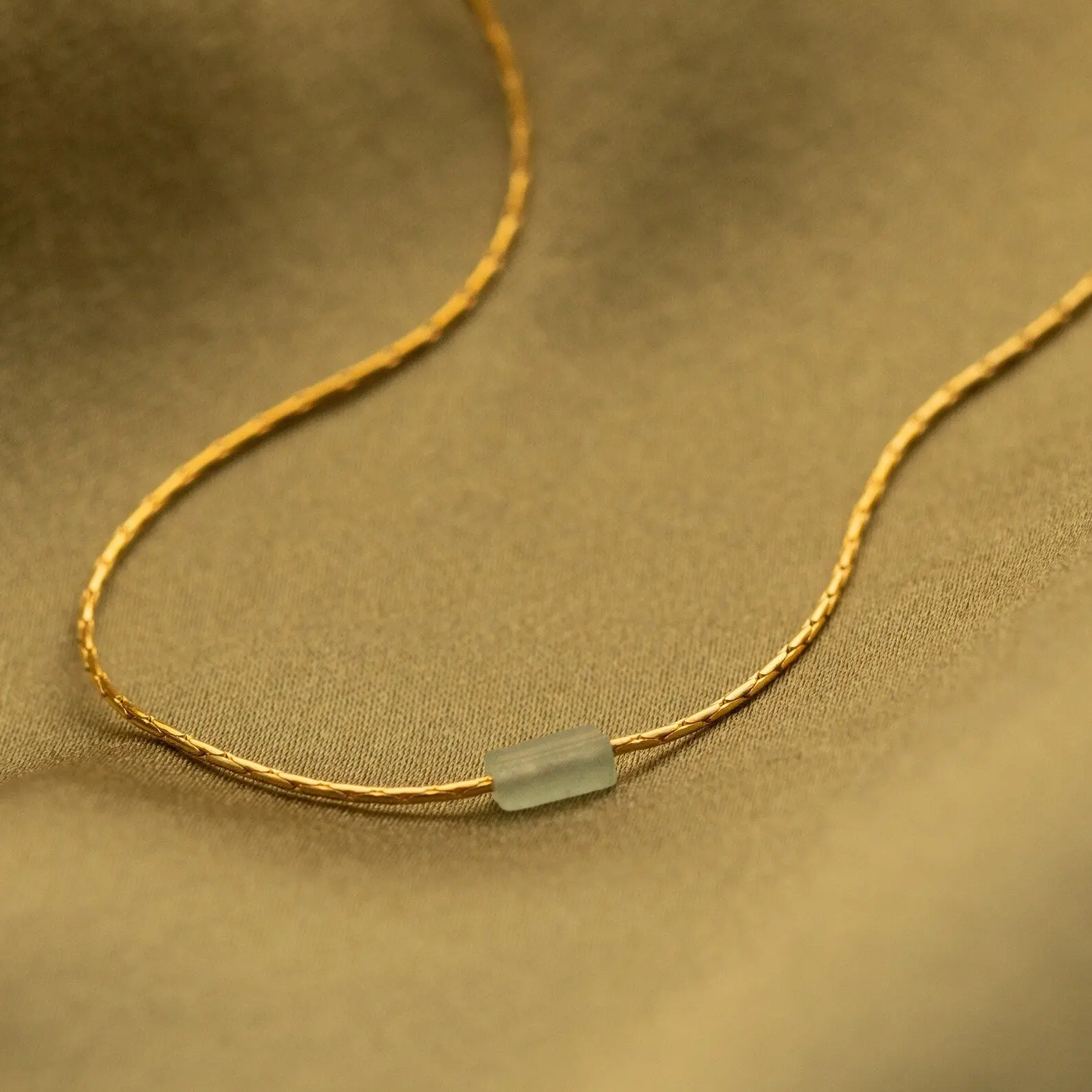 Dainty Aventurine Bar Necklace by Caitlyn Minimalist - Green Gemstone Necklace in Gold & Silver - Minimalist Layering Necklace - Boho Jewelry - Best Friend Gift