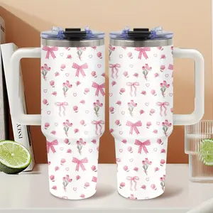 40 oz Valentine's Day Glass Mug with Handle Straw and Lid Love Travel Coffee Mug for Women Girlfriend Best Wife Lover Spouse Gift Polka Dot Design Hydration Tumbler Reusable Water Bottle Drinkware