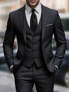 Elegant Men'S 3pcs Suit - Slim Fit Tuxedo Set for Weddings & Formal Occasions, Black Suit with White Shirt & Pants, Perfect for Office Meetings and Elegant Events, Formal Attire|Slim Fit Suit|Durable Wedding Wear, Business Attire Clothes