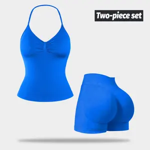 NVWA Women’s 2-Piece Tight Sports Fitted Design Activewear Set - High-Elastic Sleeveless Tank Top, High-Waisted Butt-Lifting Nylon Blend Shorts - Moisture-Wicking, Breathable for Gym Workout Women, Yoga